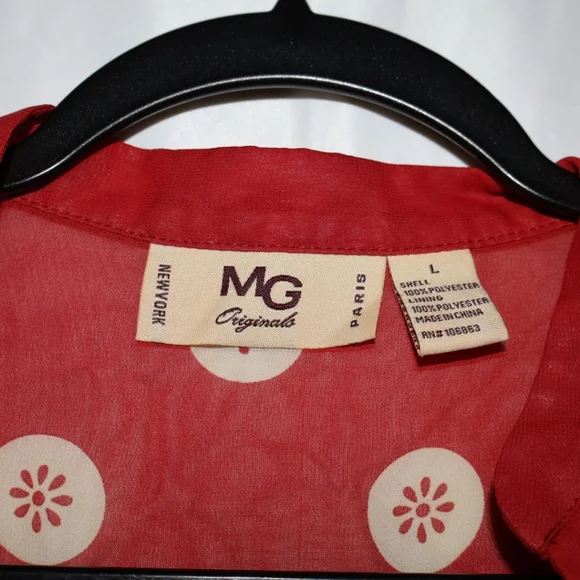 MG Originals Red Sheer Polka Dot Peplum Blouse With 3/4 Sleeves. Large. NWOT. - Picture 3 of 10